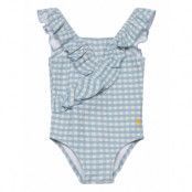 Baby Vichy Ruffle Swimsuit Baddräkt Badkläder Blue Bobo Choses