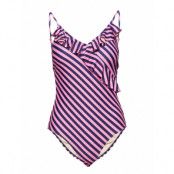 Bathing Suit Frill Stripes Baddräkt Badkläder Rosa Becksöndergaard