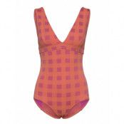 Check V-Neck Swimsuit Baddräkt Badkläder Rosa Bobo Choses