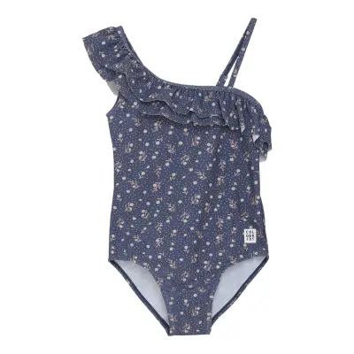 Color Kids Swimsuit 1 Shoulder Frill, Aop Marinblå