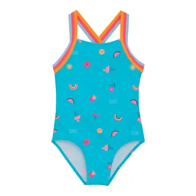 Color Kids Swimsuit W Elastic Straps, Aop Blå