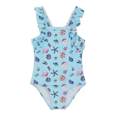 Color Kids Swimsuit W. Frills, Aop Blå