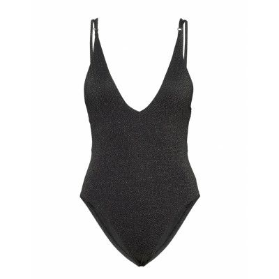 Deep V Neck Maillot Baddräkt Badkläder Svart Seafolly