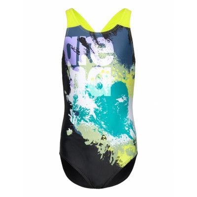 Girl's Arena Waves Breaking Swimsuit V Back Sport Swimsuits Svart Arena