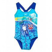 Speedo Girls Digital Printed Swimsuit Blå