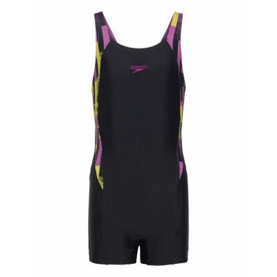 Speedo Girls Printed Panel Legsuit Svart