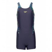 Girls Printed Panel Legsuit Sport Swimsuits Navy Speedo