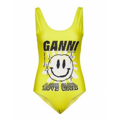 Graphic Twisted Strap Swimsuit Baddräkt Badkläder Gul Ganni