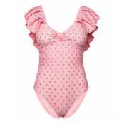 Hallie Ruffle Swimsuit Baddräkt Badkläder Pink Notes Du Nord