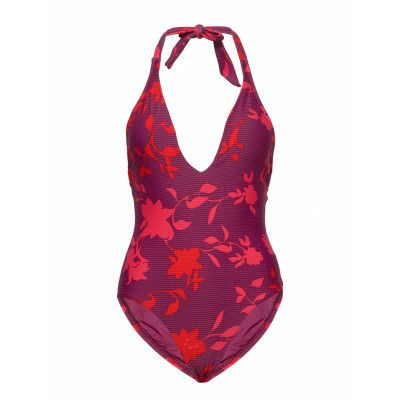 Halter Piece Baddräkt Badkläder Röd Seafolly