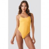 Hanna Weig x NA-KD Ribbed Swimsuit - Yellow