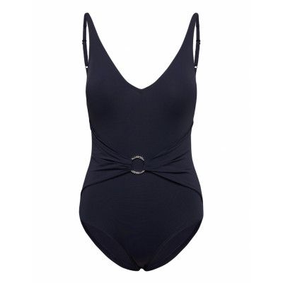 Iconic Solids Sash Logo Trim V-Neck Piece Baddräkt Badkläder Blå Michael Kors Swimwear