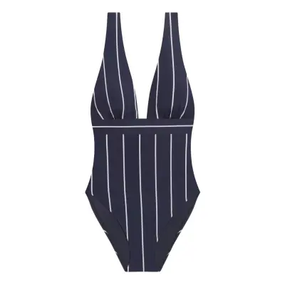 Lauren Ralph Lauren Badkläder Lrl Villa Stripe Banded V-Neck Swim Marinblå