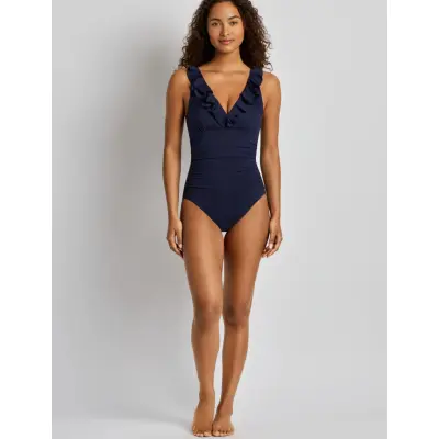 Lauren Ralph Lauren Swimwear Lrl Beach Club Ruffle Surplice Uw S - Navy - 36