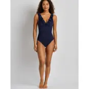 Lauren Ralph Lauren Swimwear Lrl Beach Club Ruffle Surplice Uw S - Navy - 42