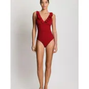 Lauren Ralph Lauren Swimwear Lrl Beach Club Ruffle Surplice Uw S - Red - 40