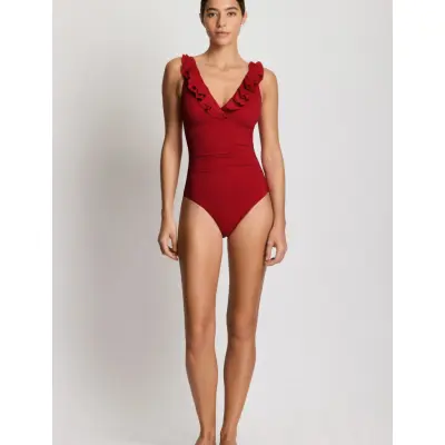 Lauren Ralph Lauren Swimwear Lrl Beach Club Ruffle Surplice Uw S - Red - 40