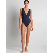 Lauren Ralph Lauren Swimwear Lrl Bel Air Modern V-Neck Swimsuit - Navy - 40