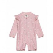 Lindex Sunprotection Suit W Frill Rosa