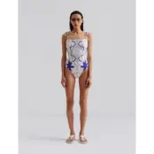 Malina Fern Tie Shoulder Printed Swimsuit - White - XL