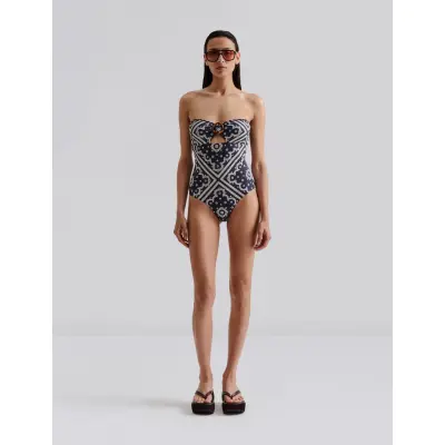 Malina Mandy Bamboo-Ring Bandeau Swimsuit - Navy - XL