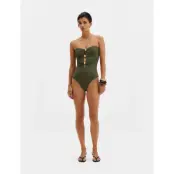 Malina Milea Gold Embellished Bandeau Swimsuit - Khaki green - M