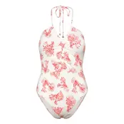 Malina Misty Ruched Halterneck Swimsuit Vit
