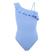 Mango Asymmetric Ruffle Swimsuit - Blue - 13-14