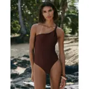Mango Asymmetric Swimsuit - Burgundy - M