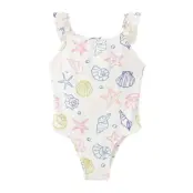 Mango Navy Print Swimsuit With Ruffles - White - 4-5