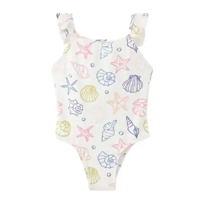 Mango Navy Print Swimsuit With Ruffles - White - 4-5