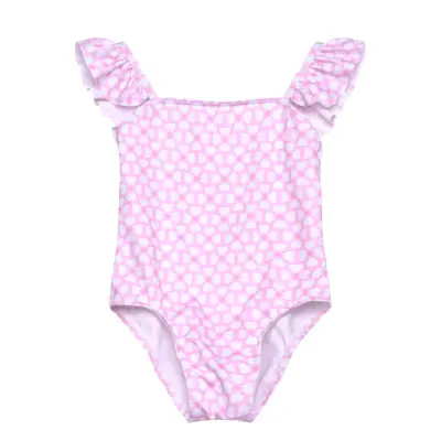 Mango Printed Swimsuit Ruffled Straps Rosa