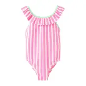Mango Ruffle Striped Swimsuit - Pink - 3-4