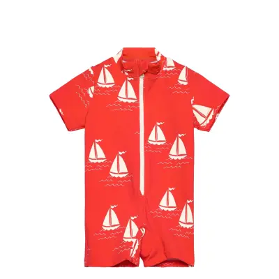 Mini Rodini Sailing Boats Aop Ss Uv Suit Röd