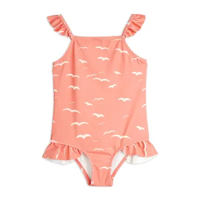 Mini Rodini Seagull Aop Frill Swimsuit Rosa