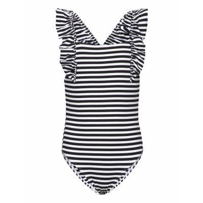 Ruffle Striped Swimsuit Baddräkt Badkläder Svart Mango