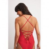 NA-KD Lacing Back Swimsuit - Red