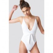 NA-KD Swimwear Baddräkt med knyt framtill - White