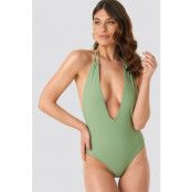 NA-KD Swimwear Halterneck Plunge Swimsuit - Green