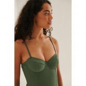 NA-KD Swimwear Ribbstickad Baddräkt Med Kupor - Green