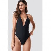 NA-KD Swimwear V-neck Halterneck Swimsuit - Black