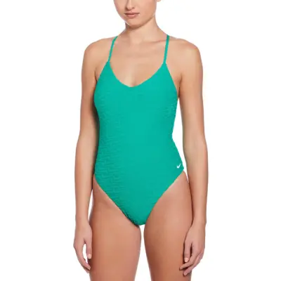 NIKE SWIM Nike Swoosh Terry Towelling V Neck One Piece - Green - XS