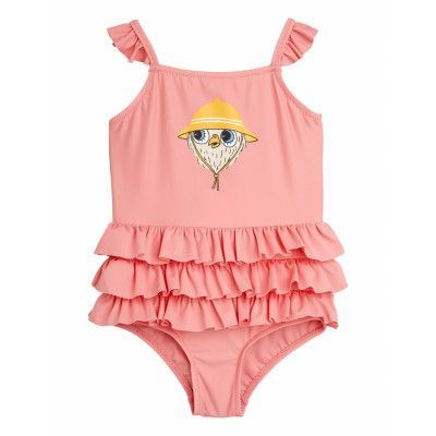 Owl Sp Frill Swimsuit Baddräkt Badkläder Rosa Mini Rodini