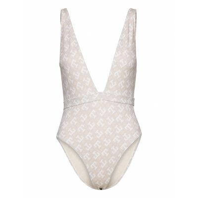 Plunge Piece Print Baddräkt Badkläder White Tommy Hilfiger