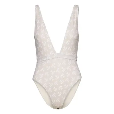 Plunge Piece Print Baddräkt Badkläder White Tommy Hilfiger
