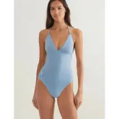 Polo By Ralph Lauren Swimwear Prl Oxford Halter Triangle Swimsuit - Blue - M