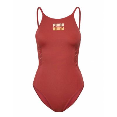 Puma Swim Women High Neck Swimsuit Baddräkt Badkläder Röd Puma Swim