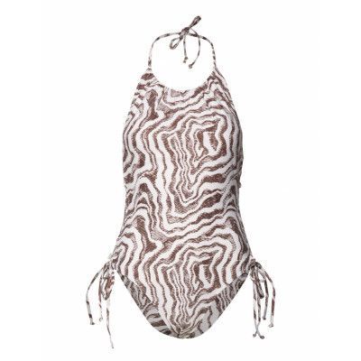 Recycled Printed Baddräkt Badkläder Brown Ganni