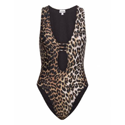 Recycled Printed Sporty String Swimsuit Baddräkt Badkläder Brun Ganni