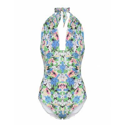Recycled Printed Tie-Band Halterneck Swimsuit Baddräkt Badkläder Multi/mönstrad Ganni